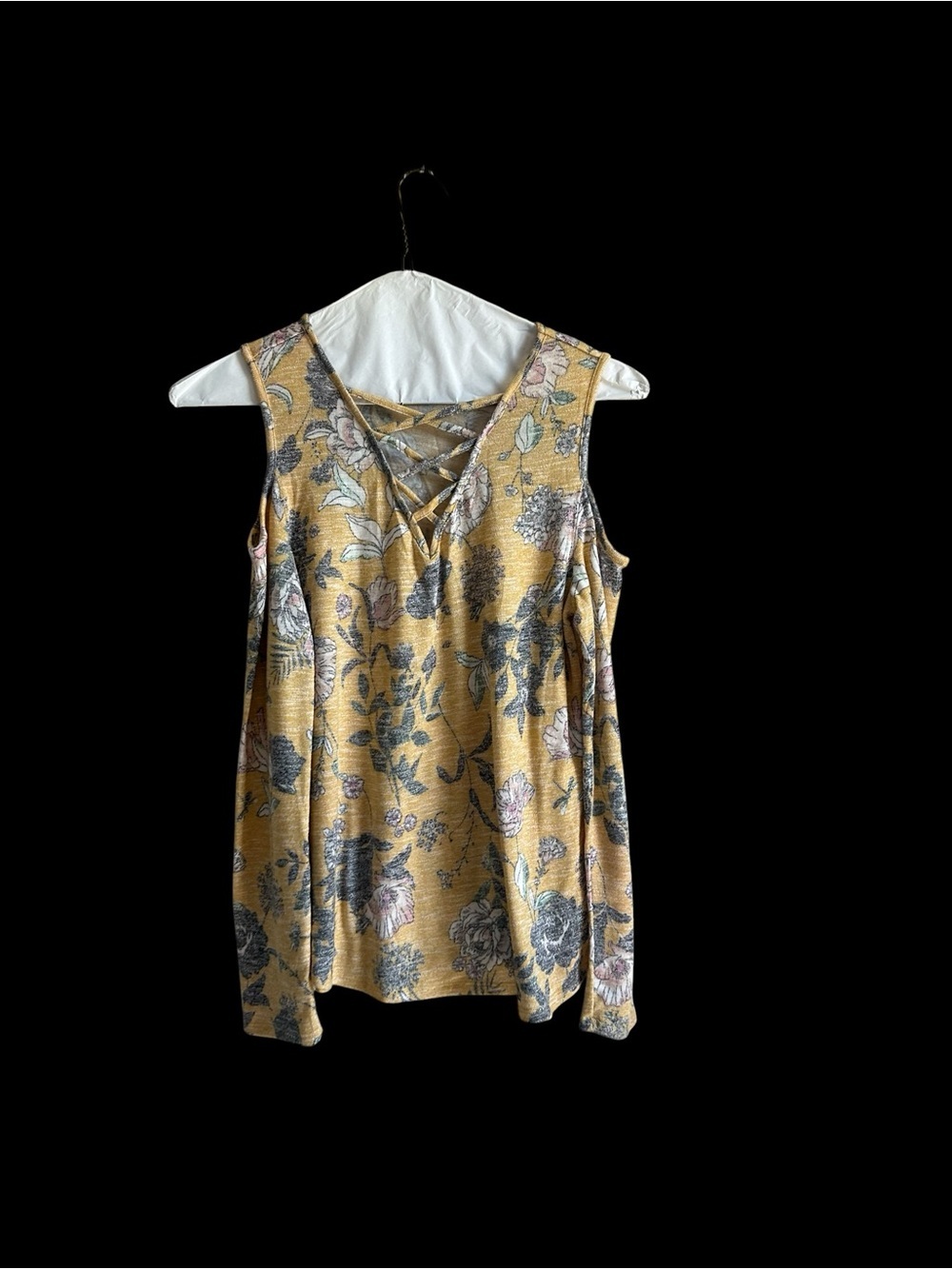 love, Fire Mustard Floral Crisscross Tank Top
